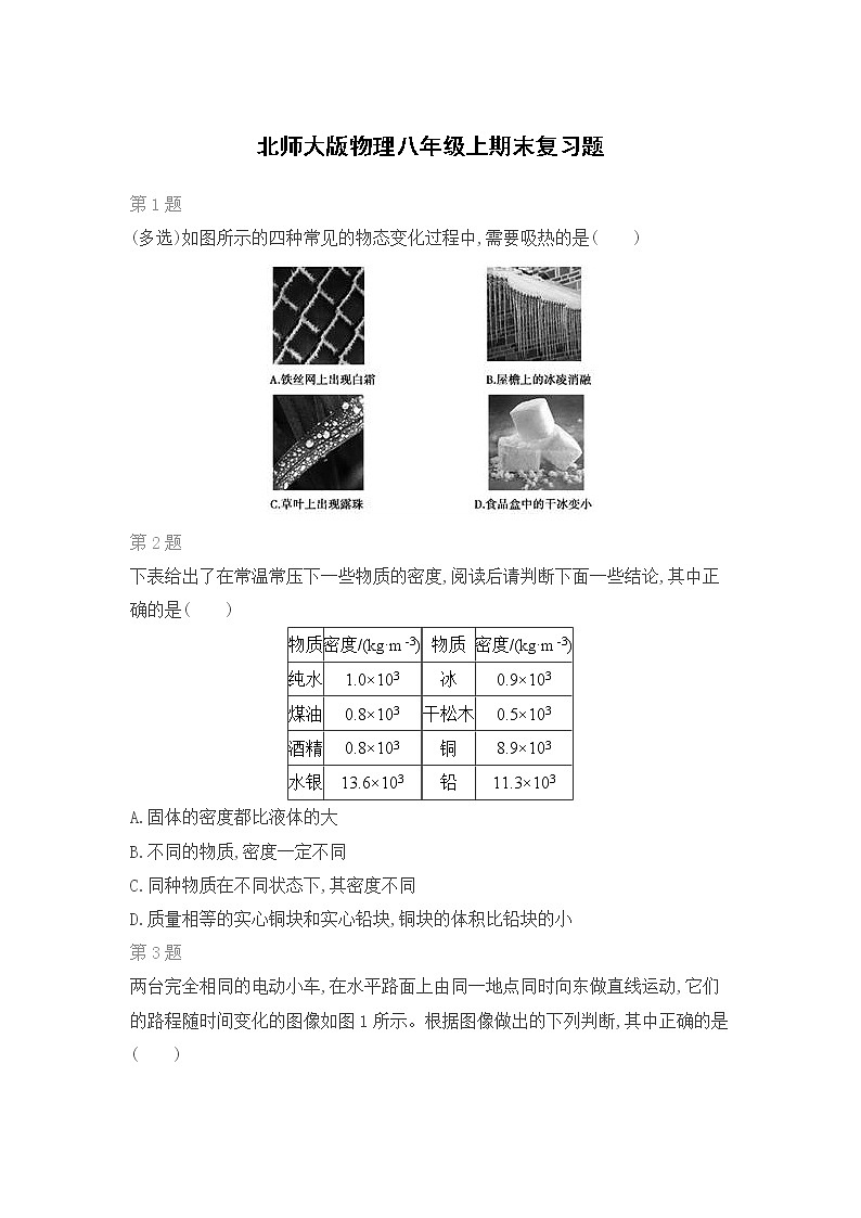 北师大版物理八年级上期末复习题（三）第1页