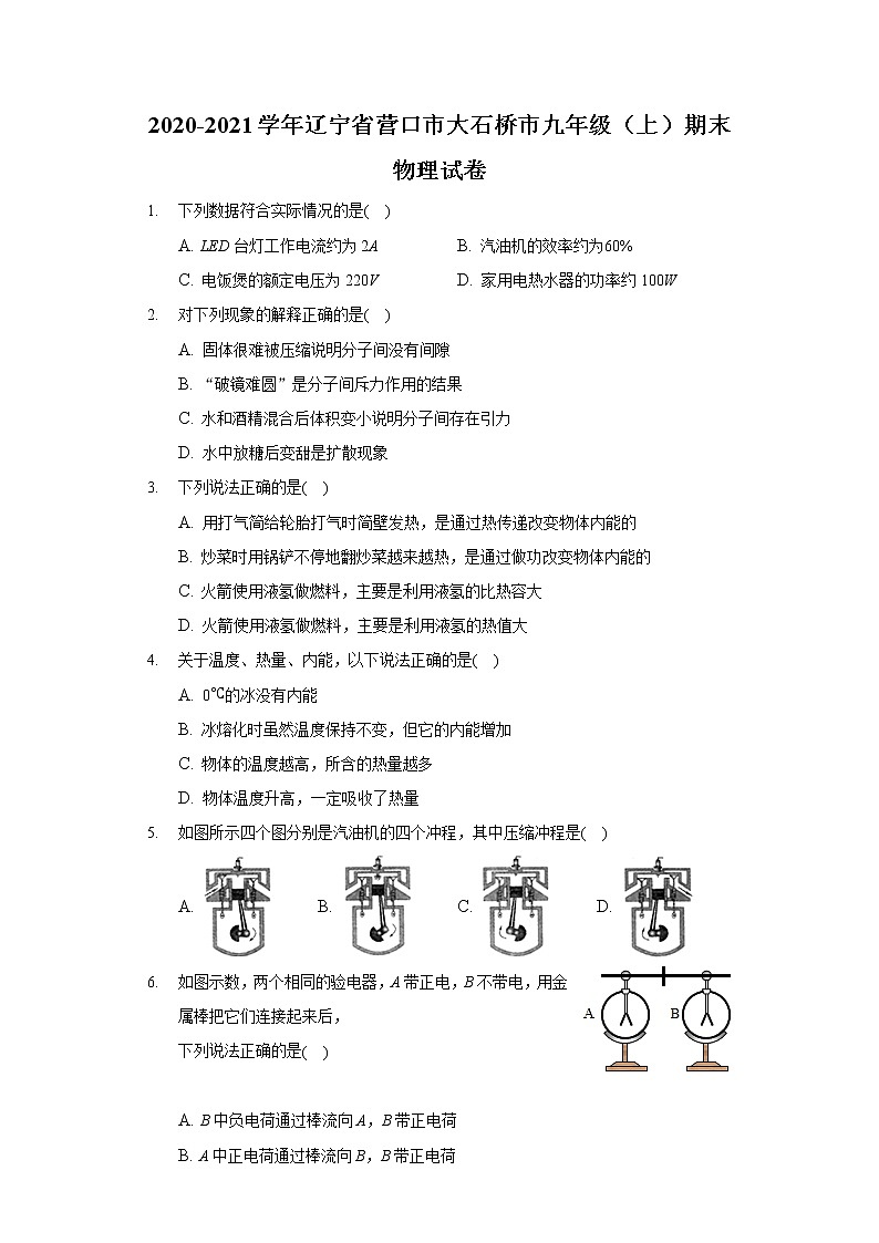 2020-2021学年辽宁省营口市大石桥市九年级（上）期末物理试卷第1页