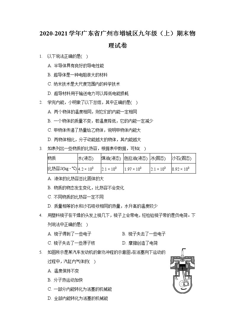 2020-2021学年广东省广州市增城区九年级（上）期末物理试卷第1页