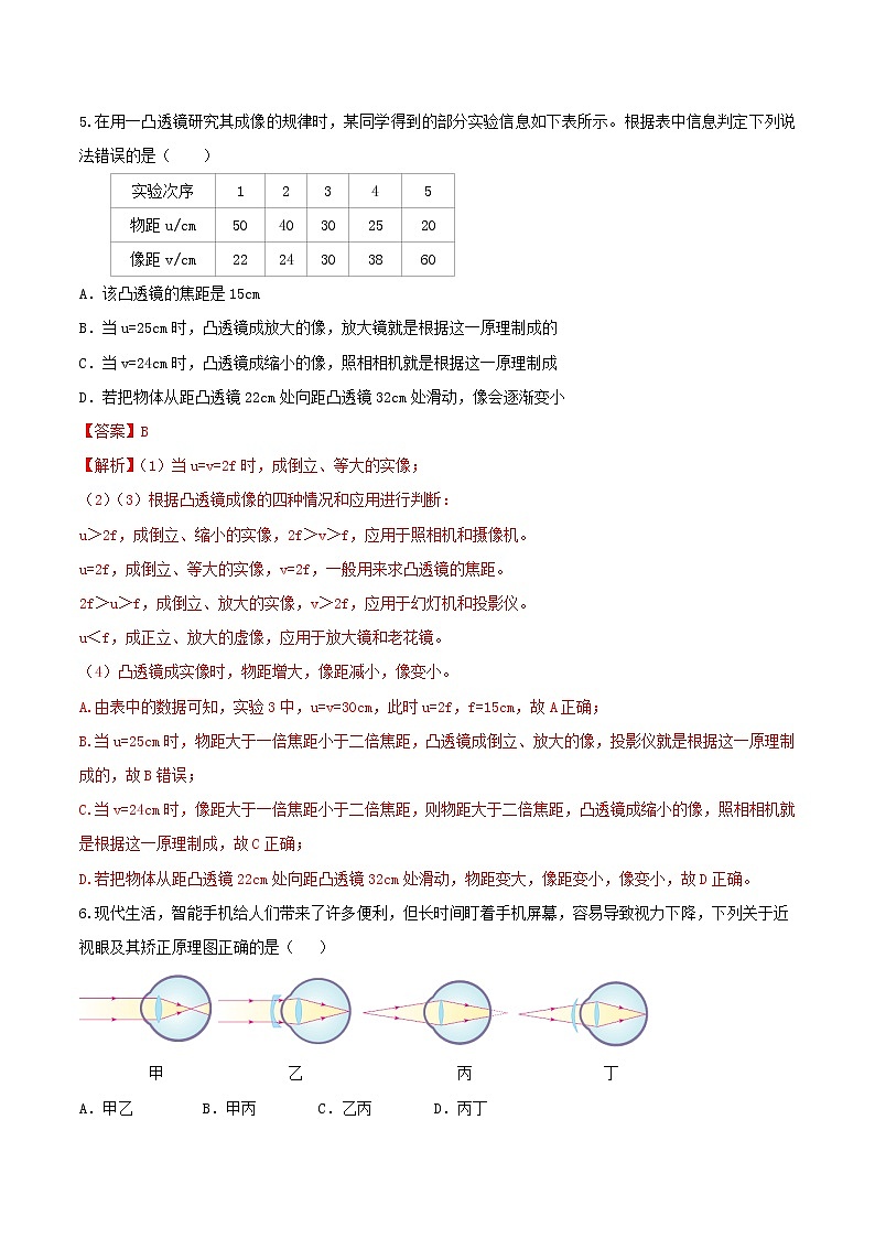 人教版八年级物理上册 第五章 《透镜及其应用》单元达标检测试卷（解析版+原卷版）期末复习试卷03