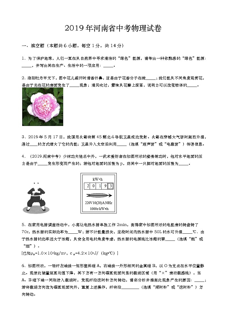 2019年河南省中考物理试卷(word版，含解析)#第1页