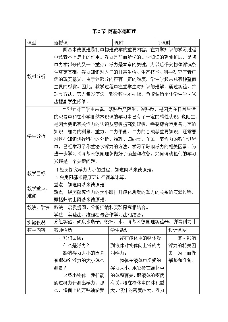 人教版物理八年级下册10.2 阿基米德原理 课件+教案+教学设计+学案+素材01
