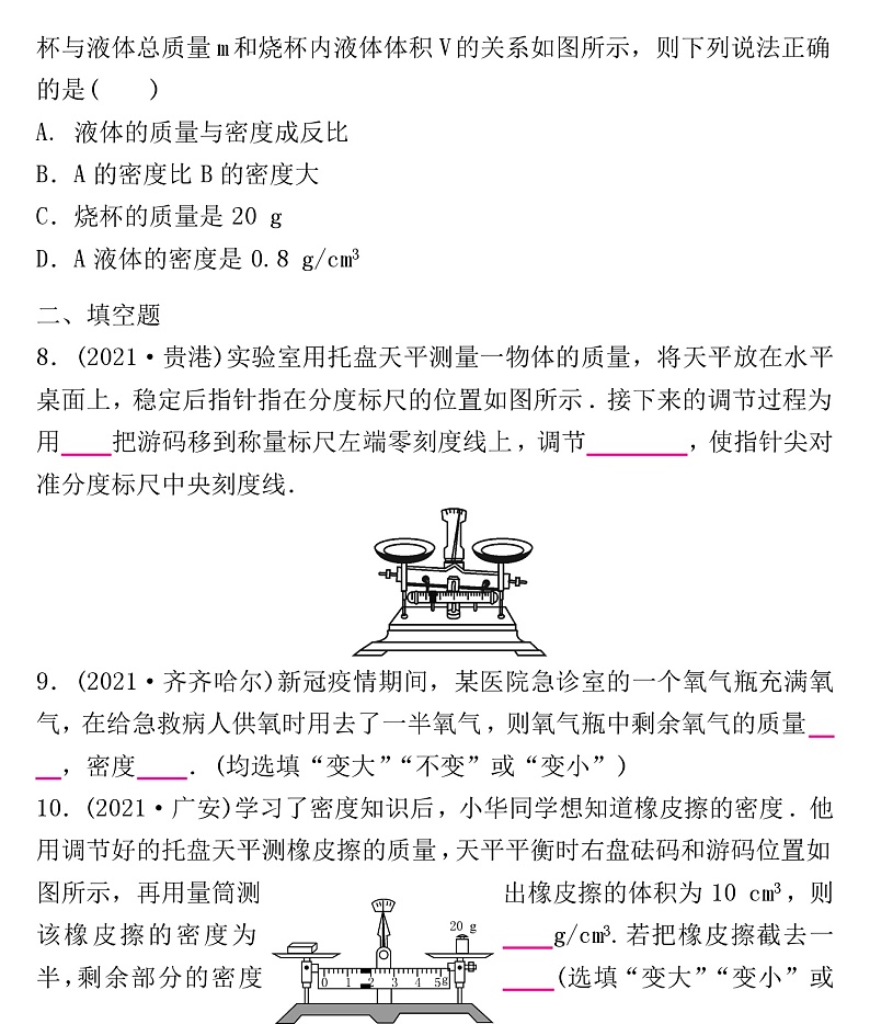2021---2022学年人教版八年级物理期末练习  质量与密度（含答案）第3页