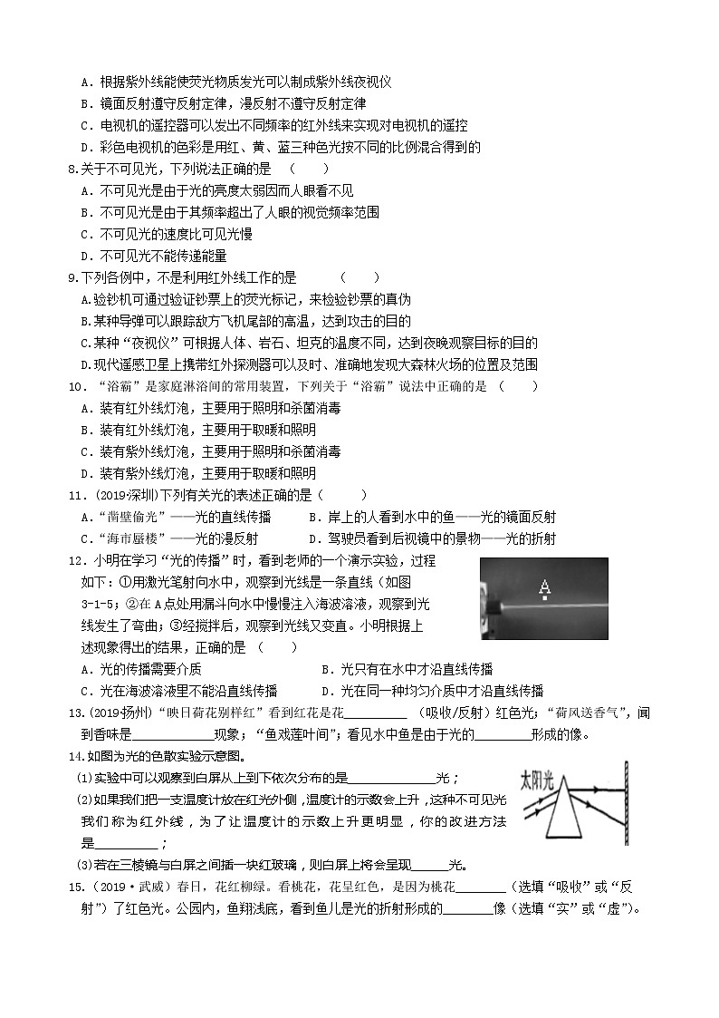 2021-2022学年苏科版八年级物理期末系列复习（三）第三章光现象（1）（word版 wu 答案）第2页