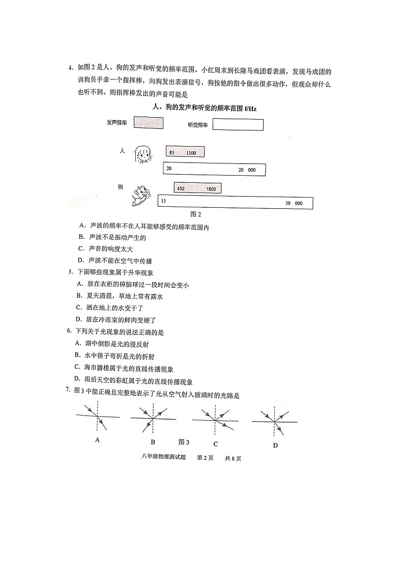 广东省广州市番禺区2020-2021学年八年级上学期期末测试物理试题 （图片版，无答案）第2页