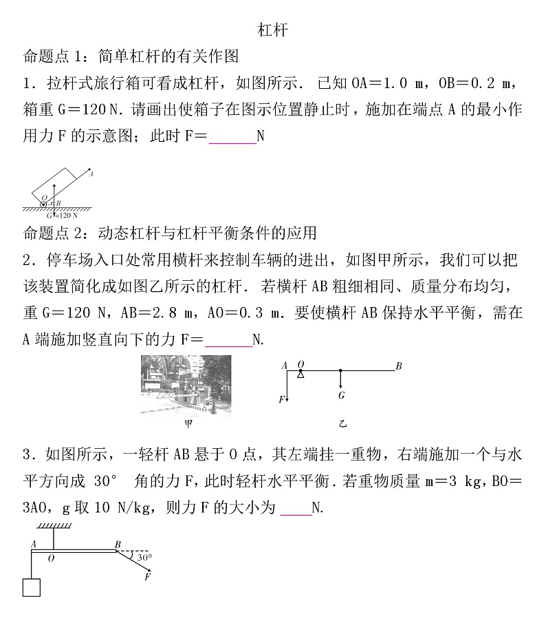 2022年人教版物理中考专题训练   杠杆第1页