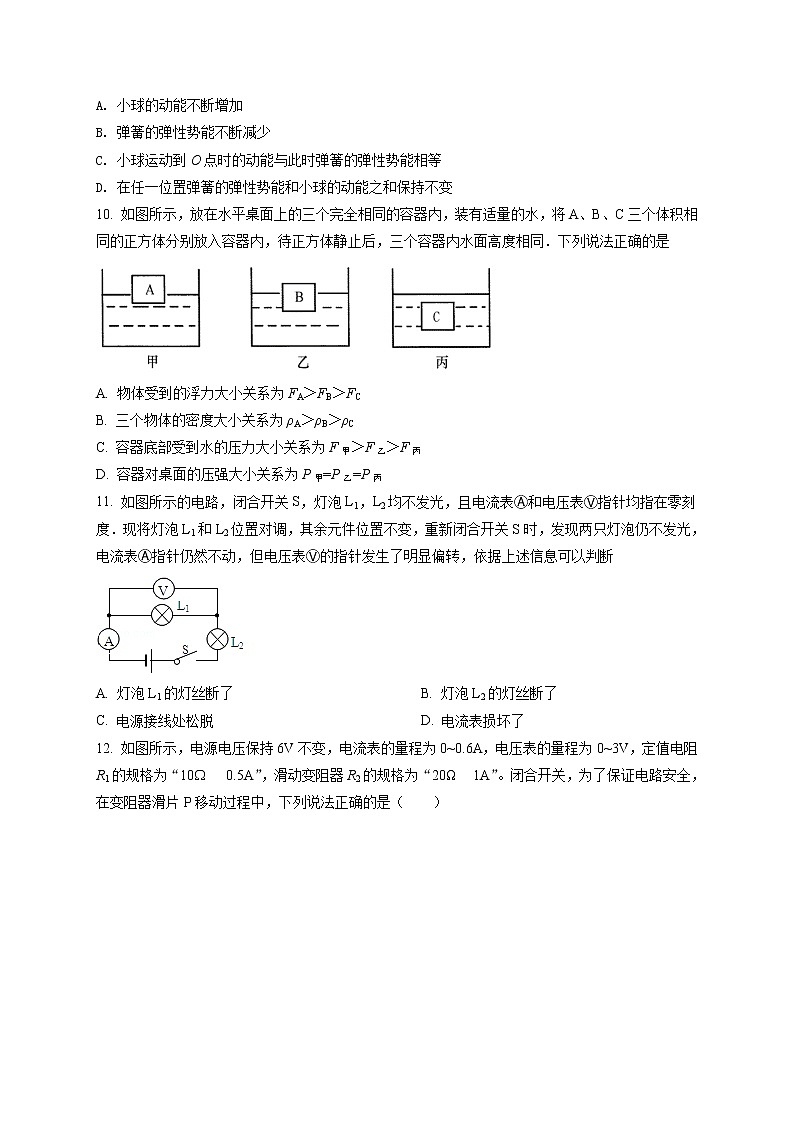 精品解析：2021年江苏省苏州市平江中学中考二模物理试题（解析版+原卷版）03