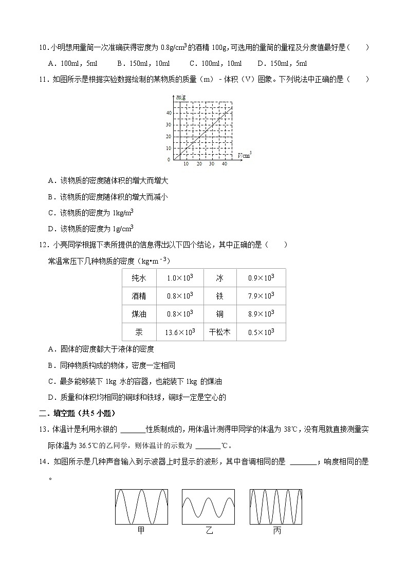 2021-2022学年北师大版物理八年级上学期期末综合检测卷 （word版 含答案）03