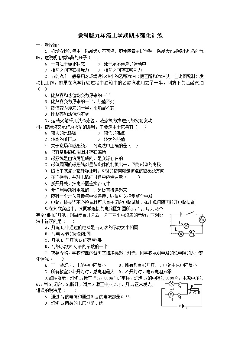2021－2022学年教科版物理九年级上学期期末强化训练（word版 含答案）01