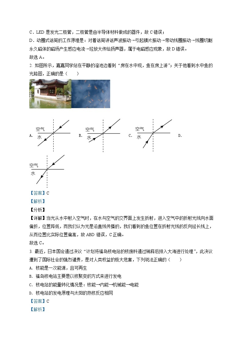 精品解析：2021年湖南省长沙市长郡教育集团中考二模物理试题（解析版+原卷版）02