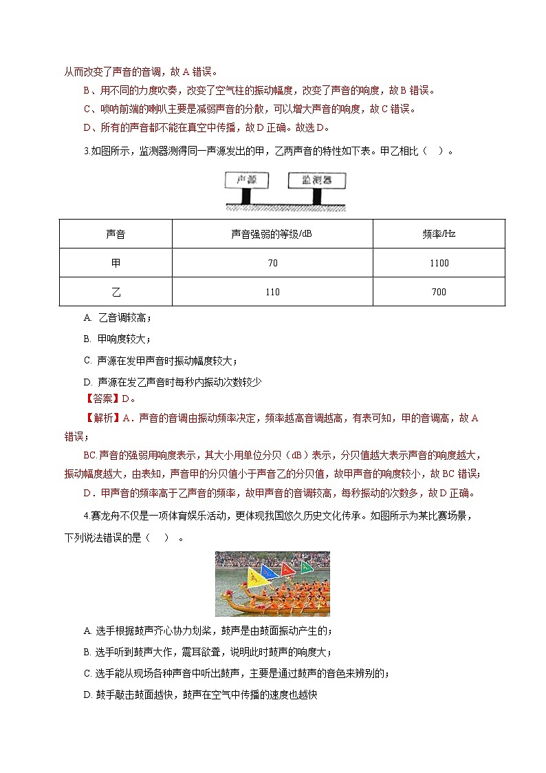 2021-2022学年初中物理教科版八年级上册 3.2  乐音的三个特征 同步习题02