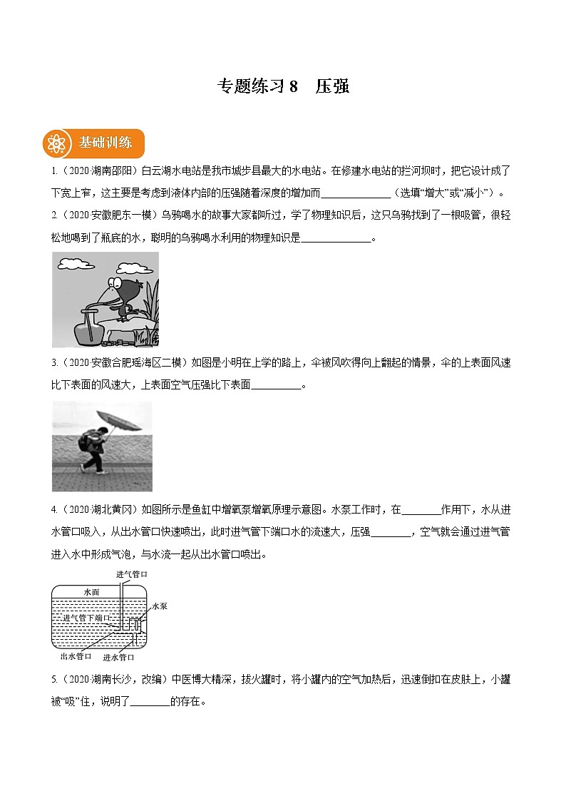 2021_2022学年初中物理一轮复习8　压强 专题练习第1页