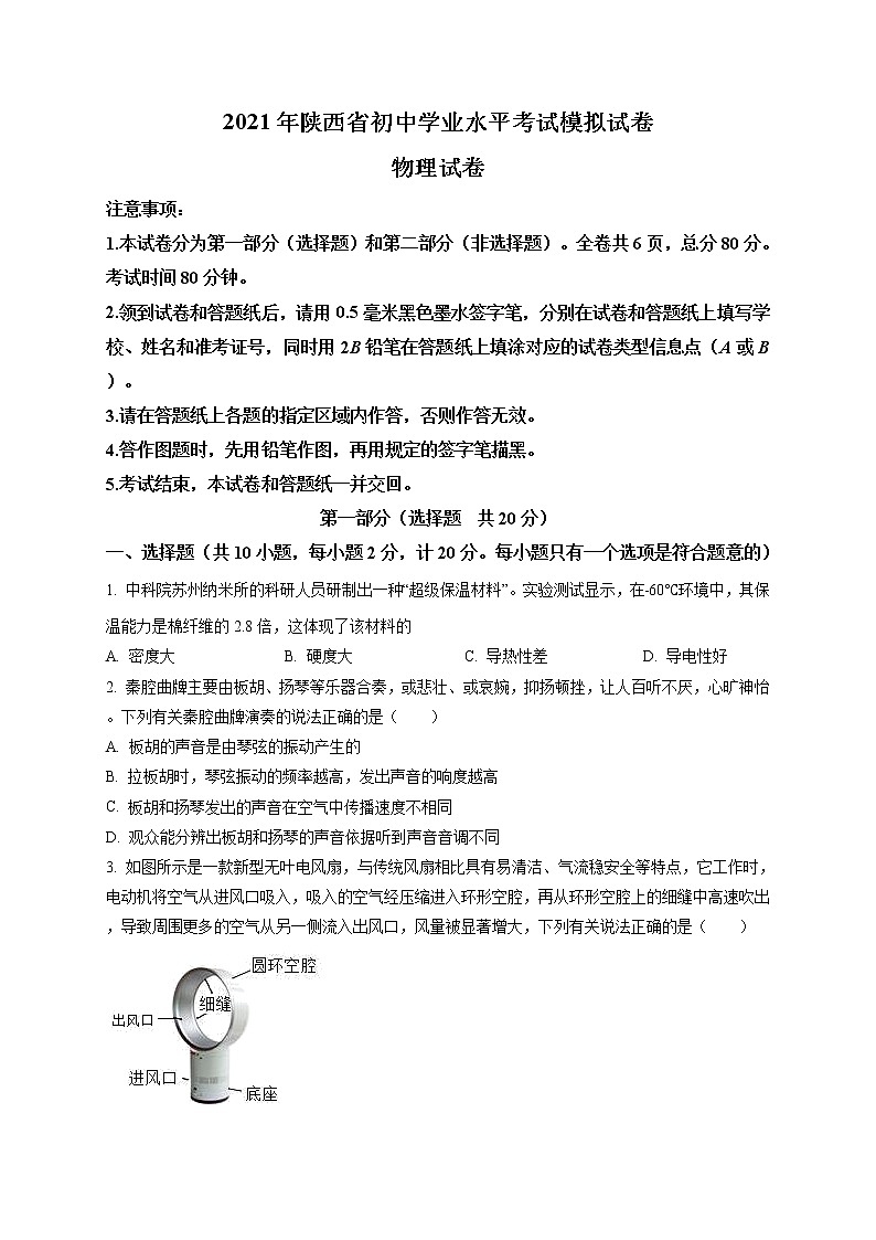 精品解析：陕西省西安市临潼区2021年中考二模物理试题（解析版+原卷版）01