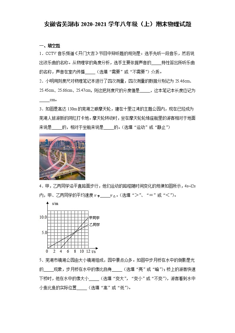 2020-2021学年安徽省芜湖市八年级上学期期末物理试题（含答案与解析）01