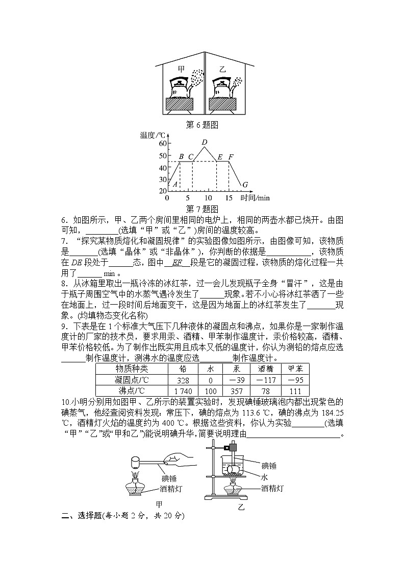 沪科版物理 九年级全一册  第十二章　温度与物态变化  单元检测02