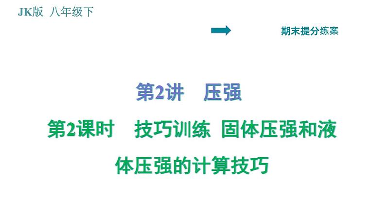 教科版八年级下册物理 期末提分练案 2.2 技巧训练 固体压强和液体压强的计算技巧 习题课件第1页