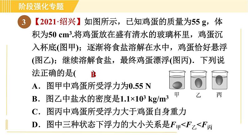 苏科版八年级下册物理 第10章 阶段强化专题（七）专训1  浮力知识的综合 习题课件08