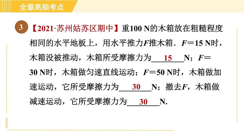 苏科版八年级下册物理 第9章 全章高频考点专训 专训2 运用二力平衡判断摩擦力 习题课件第8页