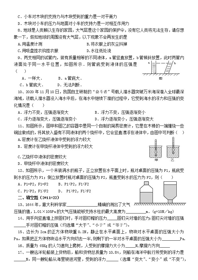四川省眉山市仁寿县华兴中学2020-2021学年八年级下学期物理期中试题（无答案）第2页