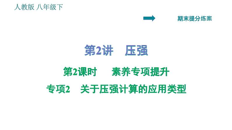 人教版八年级下册物理 期末提分练案 第2讲   第2课时   专项2关于压强计算的应用类型 习题课件第1页