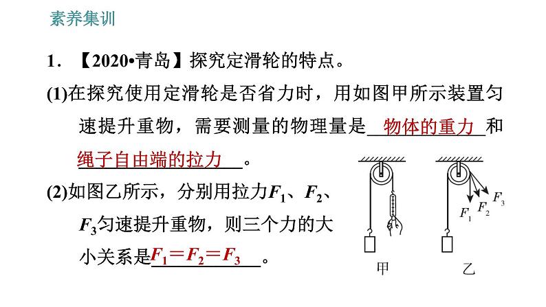 人教版八年级下册物理 第12章 素养集训2   滑轮、滑轮组的特点 习题课件03