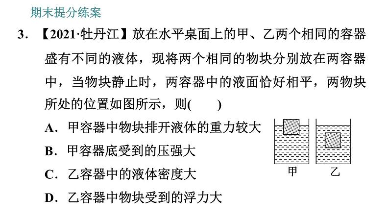 人教版八年级下册物理 期末提分练案 第3讲   第1课时   达标训练 习题课件第7页