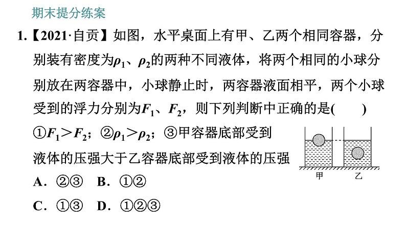 人教版八年级下册物理 期末提分练案 第3讲   第2课时   专项1物体浮沉与密度关系的应用类型 习题课件03