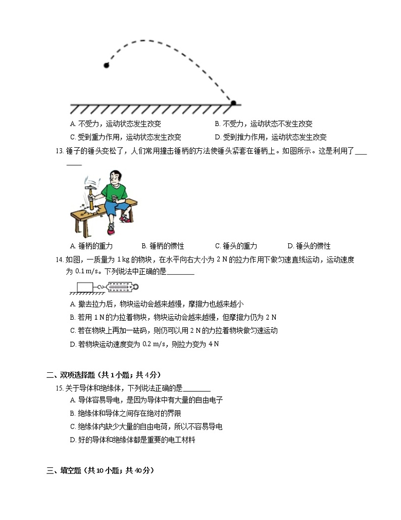 2021年江苏东台市五烈中学八年级下期中物理试卷03
