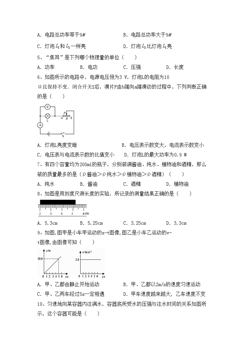 最新人教部编版九年级物理上册期中考试及答案免费练习题02