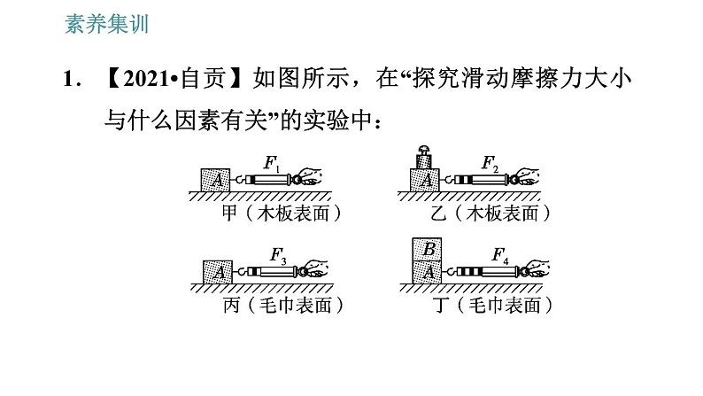 人教版八年级物理 第8章 素养集训   探究滑动摩擦力的大小 习题课件第3页