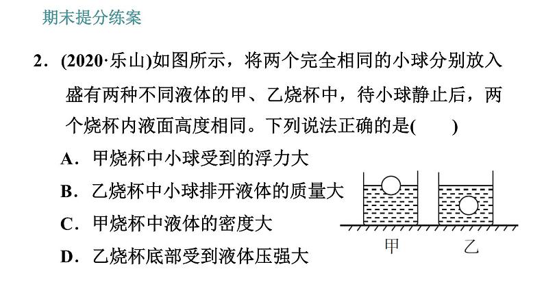 人教版八年级物理 期末提分练案 第3讲   第2课时   物体浮沉与密度关系的应用类型 习题课件第5页