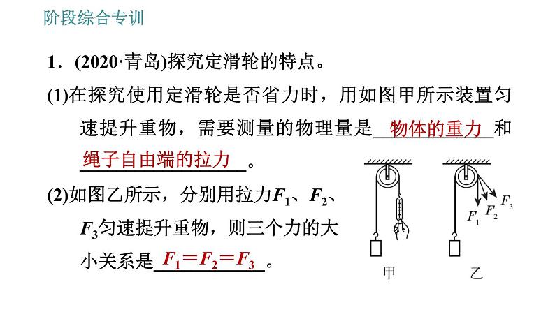 人教版八年级物理 第12章 阶段综合专训2   滑轮、滑轮组的特点 习题课件03