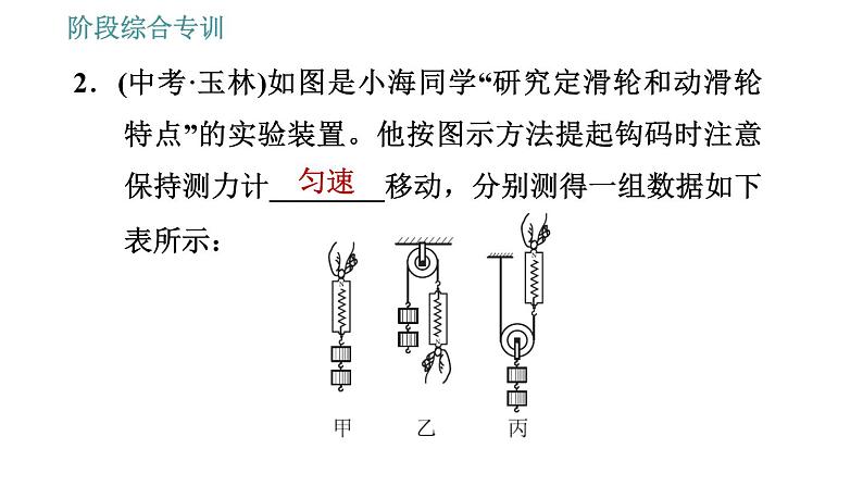 人教版八年级物理 第12章 阶段综合专训2   滑轮、滑轮组的特点 习题课件05