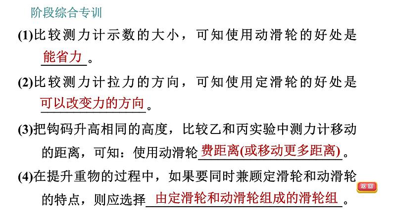 人教版八年级物理 第12章 阶段综合专训2   滑轮、滑轮组的特点 习题课件07