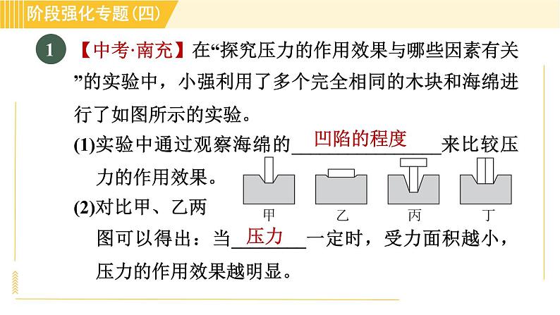 沪粤版八年级下册物理 第8章 专训1 固体和液体压强的探究 习题课件第3页