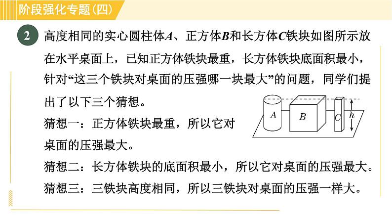 沪粤版八年级下册物理 第8章 专训1 固体和液体压强的探究 习题课件第5页