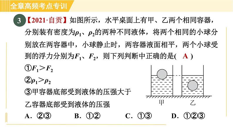 沪粤版八年级下册物理 第9章 专训1 浮沉状态分析 习题课件第7页