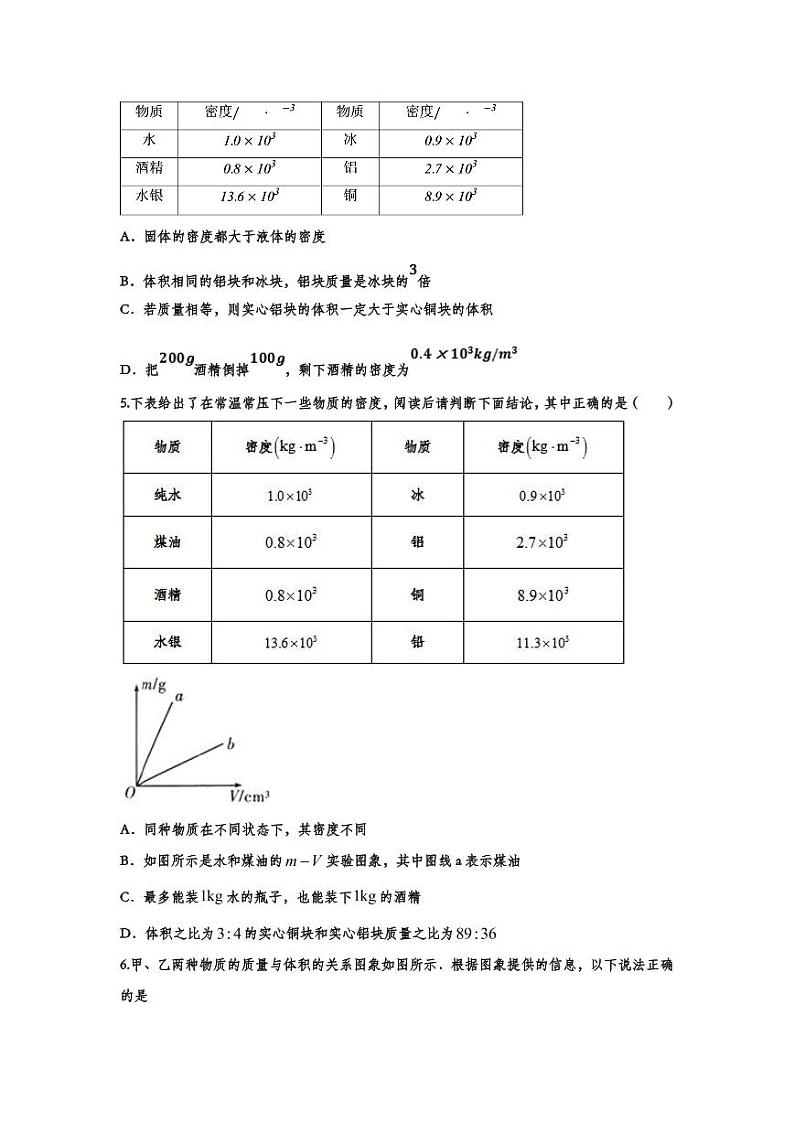 2022中考物理考点复习归类训练专题08：质量与密度（含答案）第3页