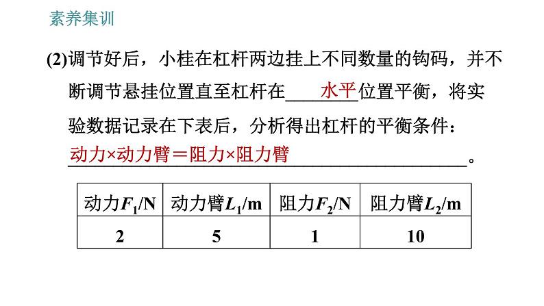 人教版八年级下册物理 第12章 素养集训1   探究杠杆的平衡条件 习题课件第5页