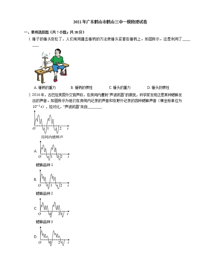 2021年广东鹤山市鹤山三中一模物理试卷01