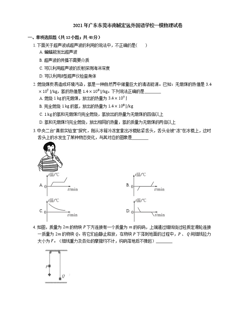 2021年广东东莞市南城宏远外国语学校一模物理试卷第1页