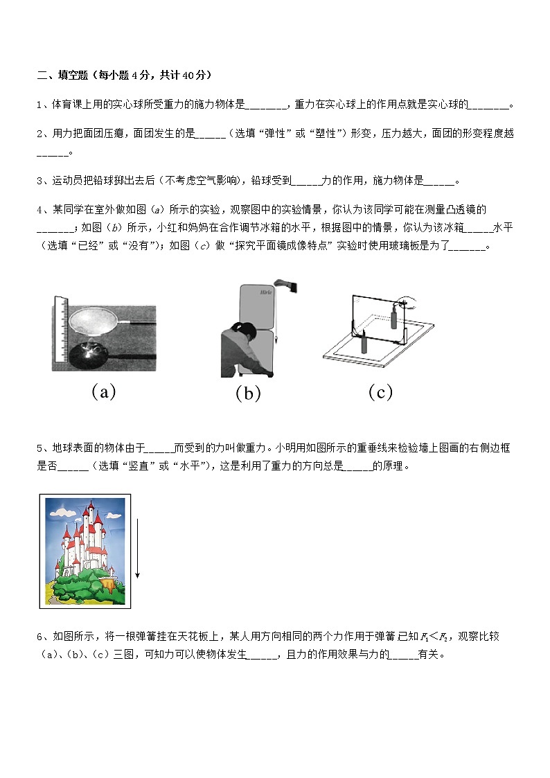 2021学年人教版八年级物理下册第七章力期中复习试卷（下载）第3页