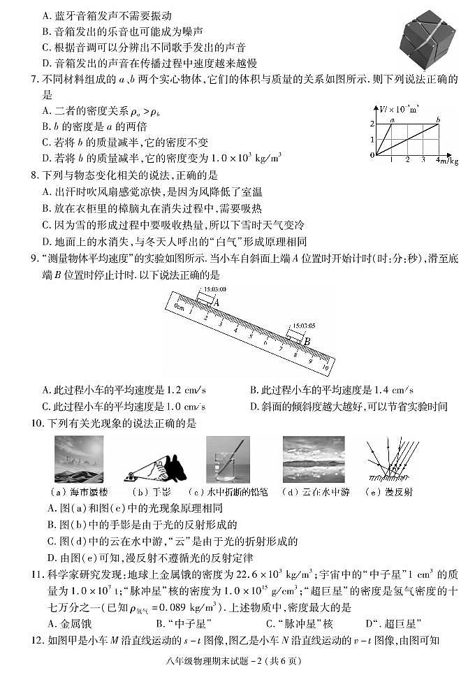 陕西省咸阳市秦都区2021-2022学年八年级上学期期末教学检测物理试题02