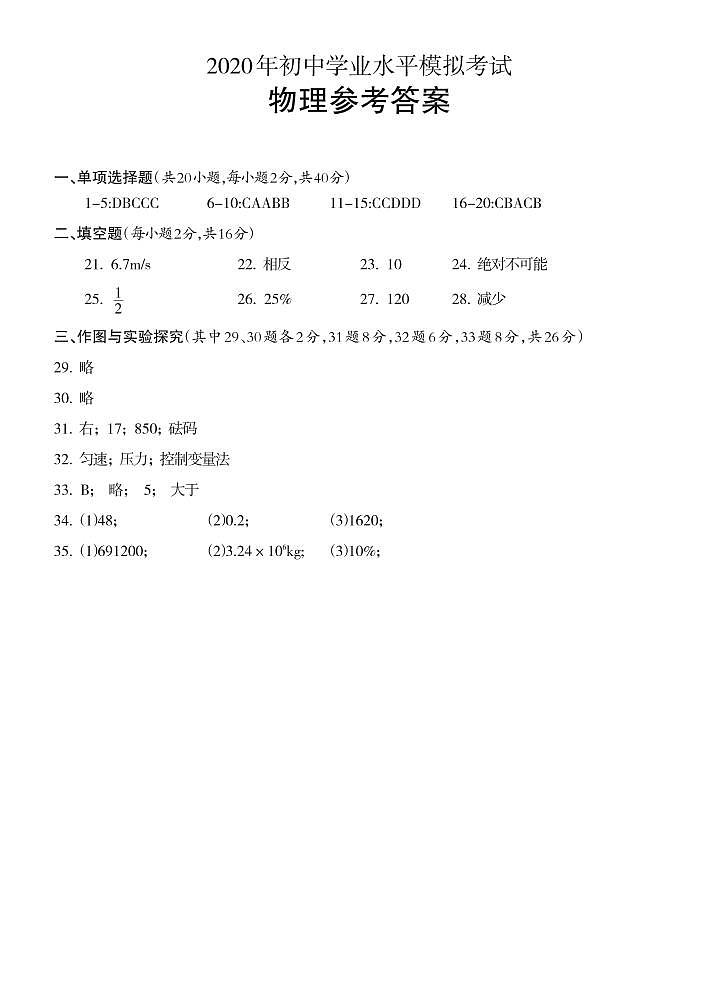 湖南省邵阳市隆回县2020届中考一模物理试题（可编辑PDF版）（解析版+原卷版）01