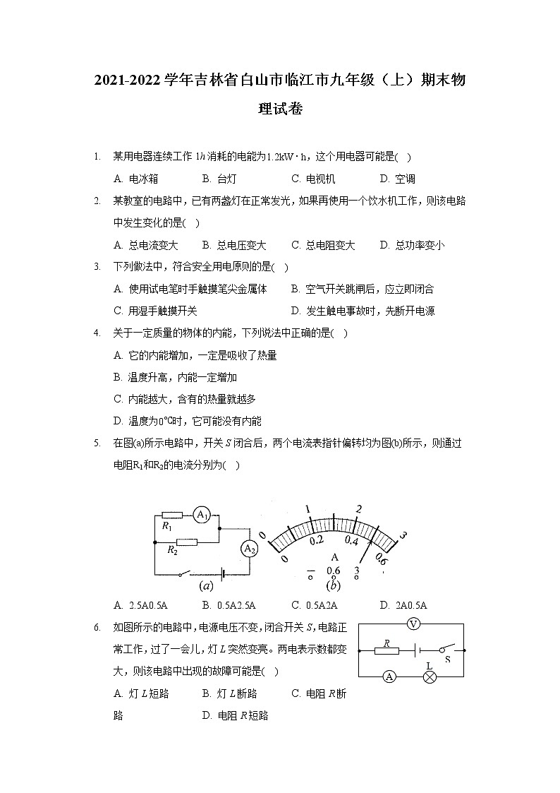 2021-2022学年吉林省白山市临江市九年级（上）期末物理试卷01