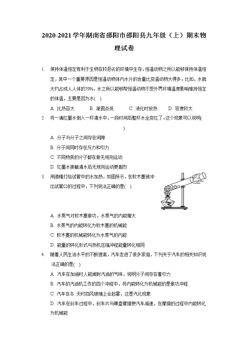 2020-2021学年湖南省邵阳市邵阳县九年级（上）期末物理试卷第1页