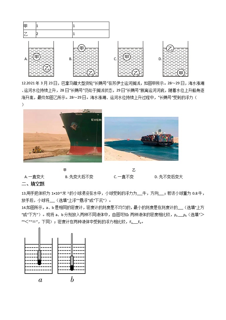 2021-2022学年度泸粤版八年级物理下册  第九章  第3节 研究物体的浮沉条件 同步练习03