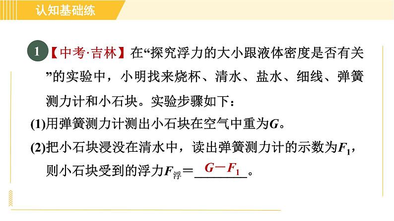 人教版八年级下册物理 第10章 10.1目标二 决定浮力大小的因素 习题课件第3页