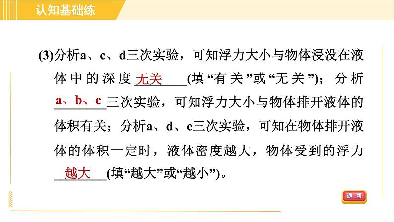 人教版八年级下册物理 第10章 10.1目标二 决定浮力大小的因素 习题课件第8页