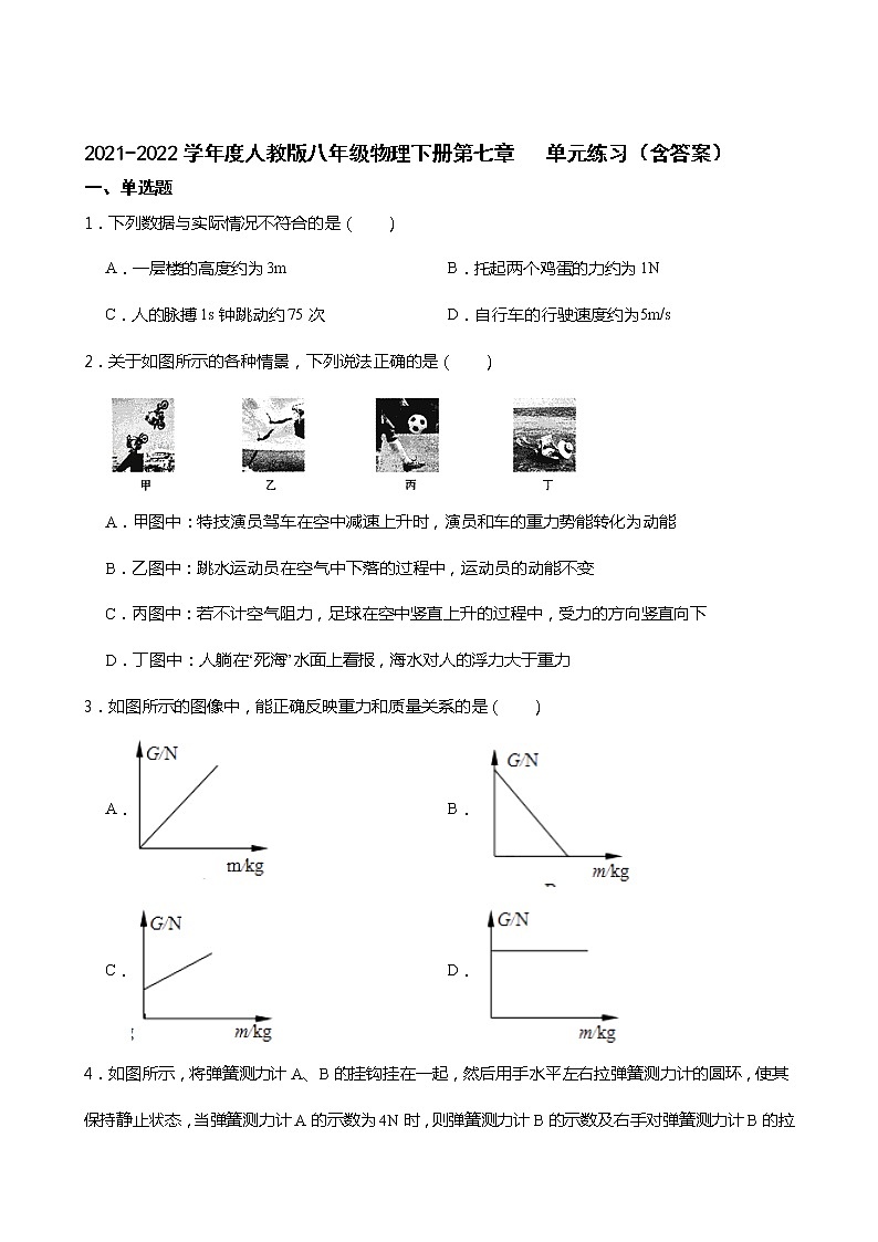 2021-2022学年度人教版八年级物理下册第七章   单元练习（含答案）第1页